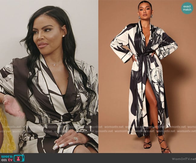 Fashion Nova The Yasmina Kimono Maxi Dress worn by Mia Thornton on The Real Housewives of Potomac