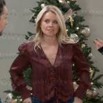 Felicia’s red and black floral tie waist blouse on General Hospital