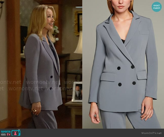 The Fold London Clever Crepe Almeida Jacket Dove Grey worn by Nikki Reed Newman (Melody Thomas-Scott) on The Young and the Restless