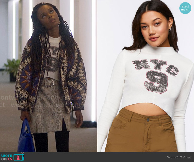 Forever 21 NYC Graphic Baby Tee worn by Hazel-May McCall (Ashleigh Murray) on The Other Black Girl