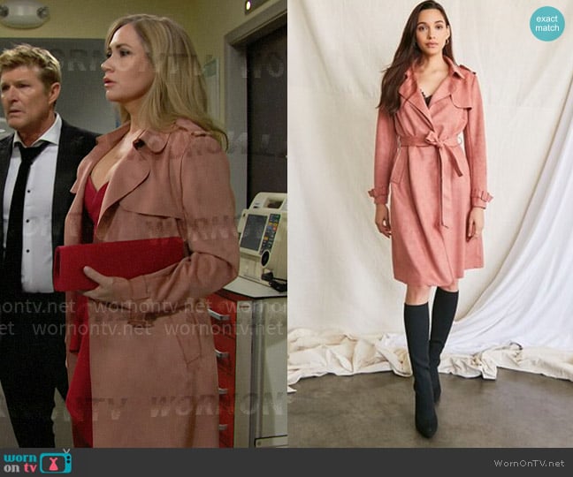 Forever 21 Faux Suede Duster in Rose worn by Bridget Forrester (Ashley Jones) on The Bold and the Beautiful