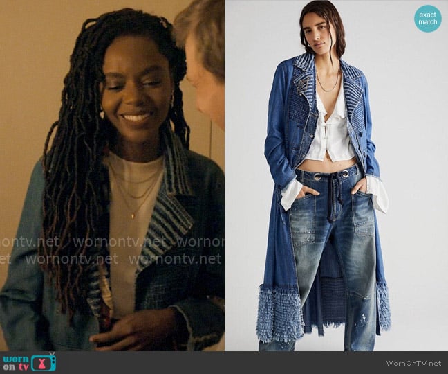 Free People Denim Punk Duster worn by Hazel-May McCall (Ashleigh Murray) on The Other Black Girl