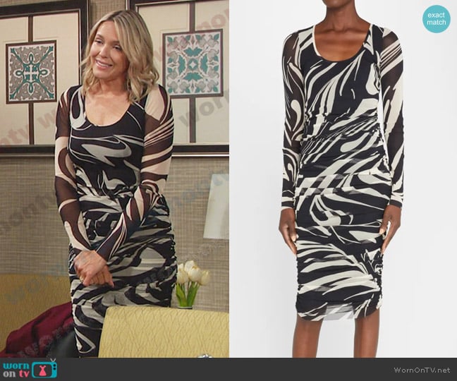 Fuzzi Ruched Animal-Print Tulle Dress worn by Nicole Walker (Arianne Zucker) on Days of our Lives