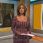 Gayle King’s burgundy check dress on CBS Mornings