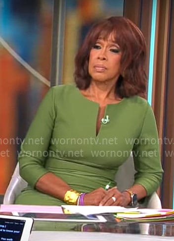 Gayle King’s green split-neck dress on CBS Mornings