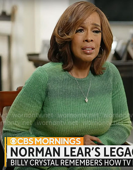 Gayle King’s green ombre knit dress on CBS Mornings