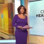 Gayle King’s purple rib knit square neck dress on CBS Mornings