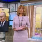 Gayle King’s light purple statement sleeve sheath dress on CBS Mornings