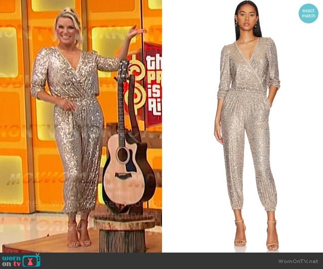 Generation Love Meadow Jumpsuit in Champagne worn by Rachel Reynolds on The Price is Right