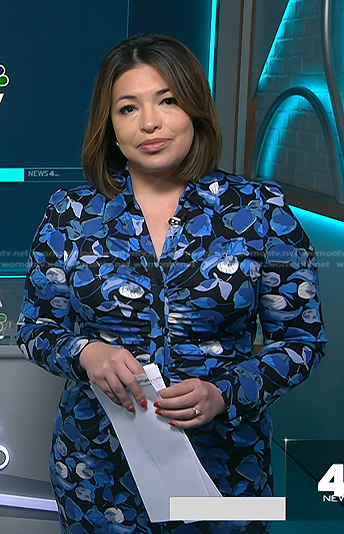 Gilma Avalos's blue floral ruched dress on NBC News Daily