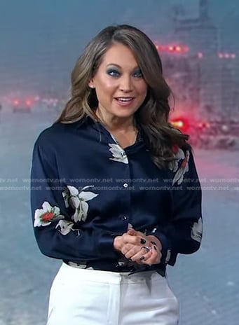 Ginger’s navy floral blouse on Good Morning America