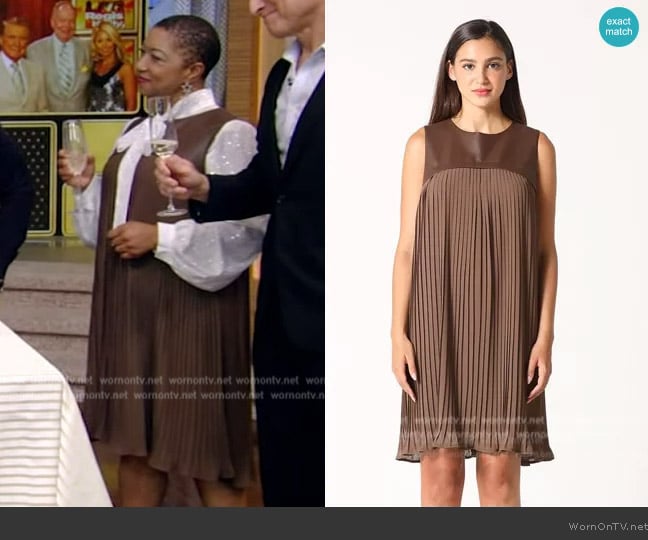 Gracia Pleather-Spliced Sleeveless Pleated Yoke Dress worn by Deja Vu on Live with Kelly and Mark