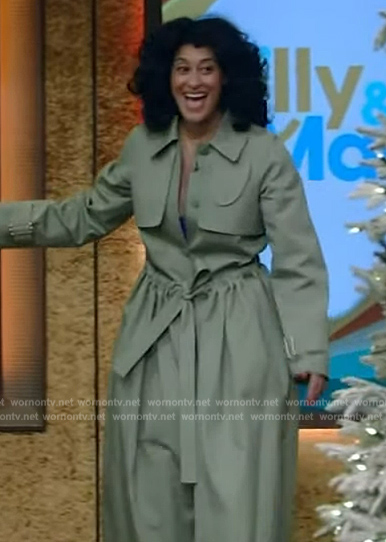 Tracee Ellis Ross’s green trench coat on Live with Kelly and Mark