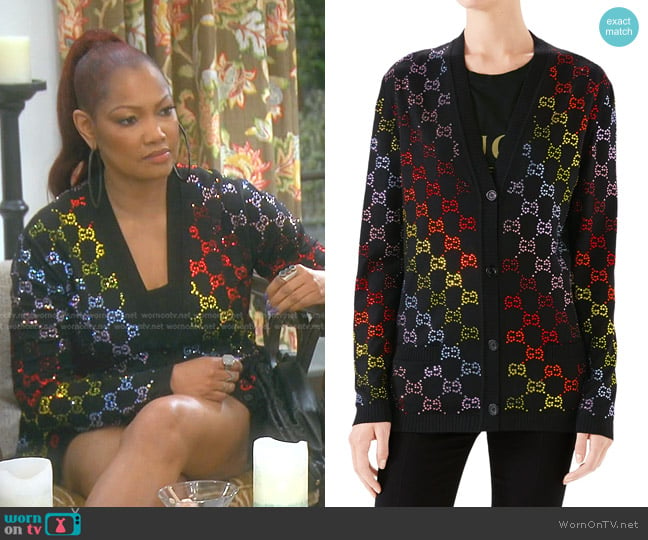 Gucci GG Rhinestoned Wool Cardigan worn by Garcelle Beauvais on The Real Housewives of Beverly Hills