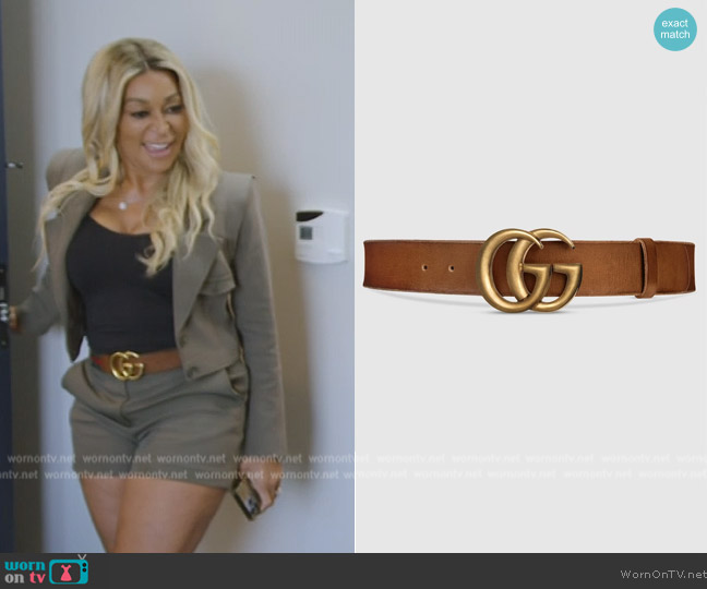 Gucci Leather Belt with Double G Buckle worn by Karen Huger on The Real Housewives of Potomac