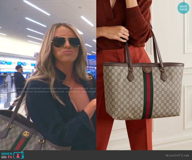 Gucci Ophidia Medium Leather-Trimmed Canvas tote worn by Whitney Rose on The Real Housewives of Salt Lake City