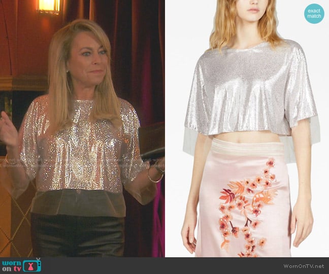 Gucci Voile Lame Top worn by Sutton Stracke on The Real Housewives of Beverly Hills