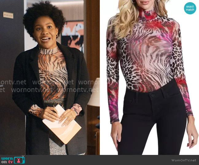 Guess Kamaria Top in Wildcard Print worn by Nella Rogers (Sinclair Daniel) on The Other Black Girl