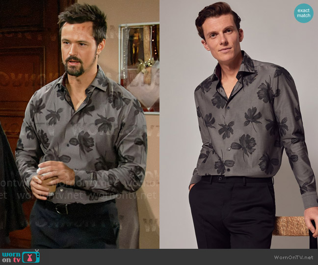 Hawes & Curtis Grey Jacquard Leaves Slim Shirt worn by Thomas Forrester (Matthew Atkinson) on The Bold and the Beautiful