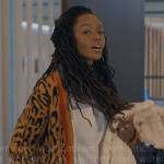 Hazel’s leopard print cardigan on The Other Black Girl