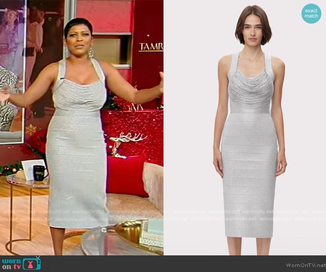 Herve Leger Disco Knit Fringe Midi Dress worn by Tamron Hall on Tamron Hall Show