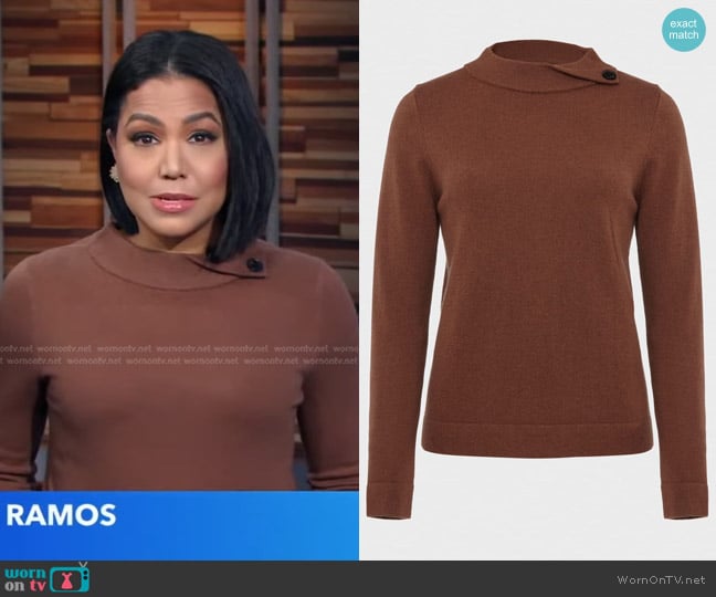 Hobbs Talia Wool Cashmere Sweater in Toffee worn by Stephanie Ramos on Good Morning America