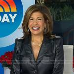 Hoda’s black leather blazer and floral earrings on Today