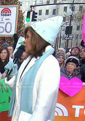 Hoda’s light blue embellished beanie on Today