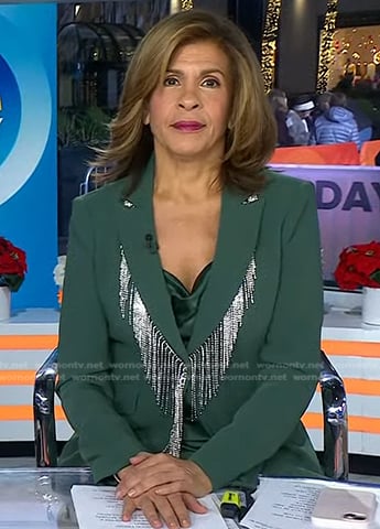 Hoda's green fringe embellished blazer on Today