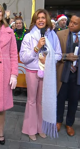 Hoda’s lilac puffer jacket and pink flare jeans on Today