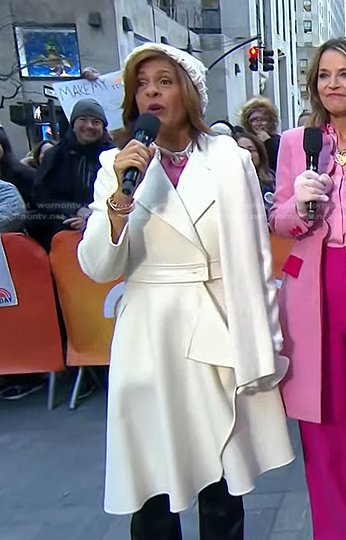 Hoda’s white ruffle coat on Today