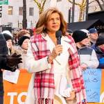 Hoda’s white coat and plaid scarf on Today