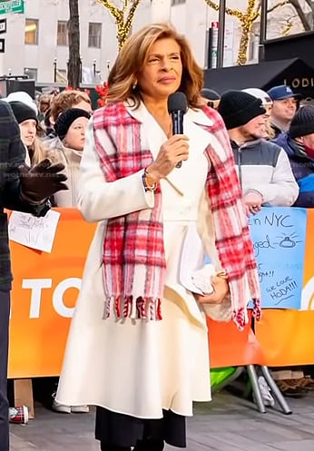 Hoda’s white coat and plaid scarf on Today