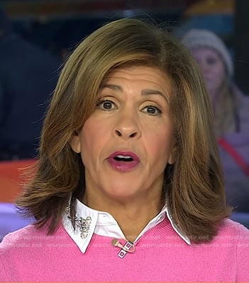 Hoda’s white pearl embellished collar on Today