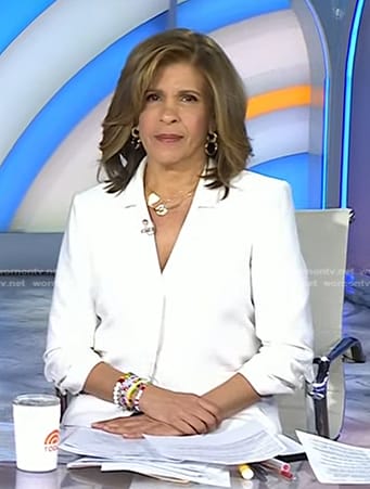 Hoda’s white ruched sleeve blazer on Today