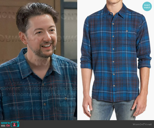 Hurley Kurt Plaid Flannel Shirt worn by Damian Spinelli (Bradford Anderson) on General Hospital