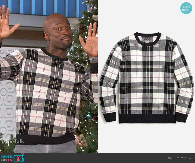 J. Crew Cashmere Sweater in Plaid worn by Akbar Gbajabiamila on The Talk