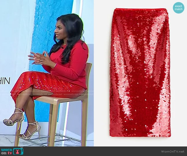 Red Sequin Midi Skirt