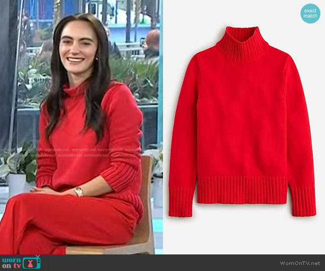 J. Crew Cotton Turtleneck Sweater in Festival Red worn by Olivia Perez on Today