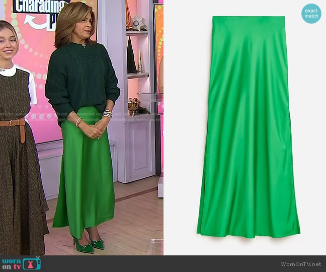 J. Crew Gwyneth Long Slip Skirt in Vintage Kelly worn by Hoda Kotb on Today