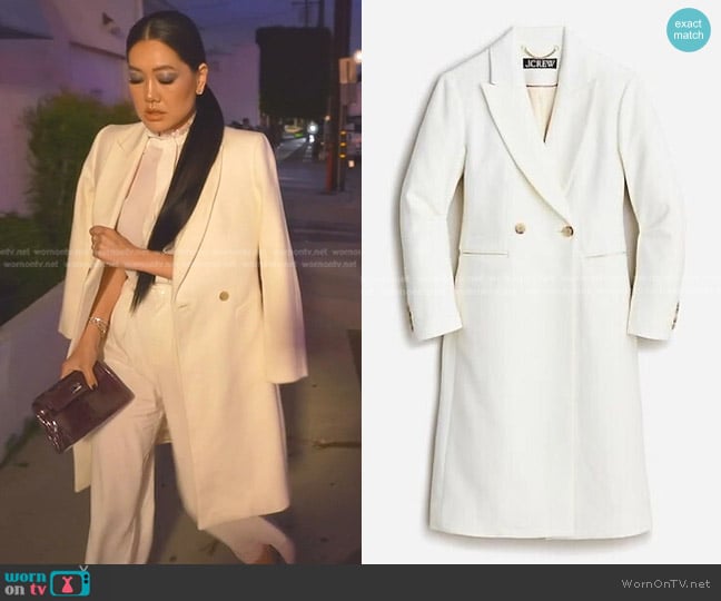 J. Crew Mirabelle Topcoat in Italian wool blend worn by Crystal Kung Minkoff on The Real Housewives of Beverly Hills