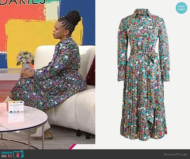 J. Crew Pleated Midi Dress in Grazing Goats Print worn by Nedra Glover Tawwab on Today