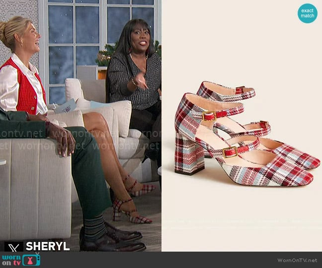 J. Crew Marta double-strap pumps in plaid worn by Amanda Kloots on The Talk