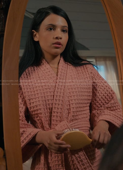 Jackie's pink waffle knit robe on My Life with the Walter Boys
