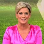 Jamie Yuccas’ pink satin blouse on CBS Mornings