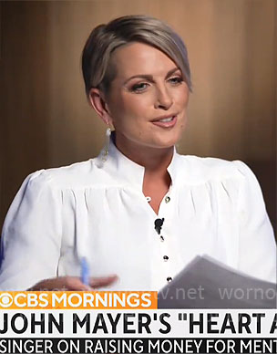 Jamie Yuccas’ white button down blouse on CBS Mornings