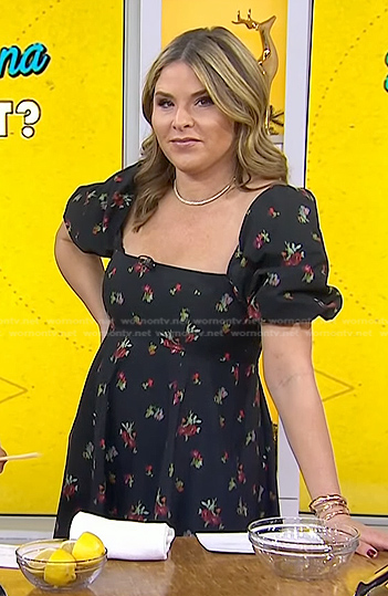 Wornontv Jennas Black Floral Puff Sleeve Dress On Today Jenna Bush Hager Clothes And 