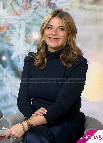 Jenna’s navy turtleneck top and loafer mules on Today