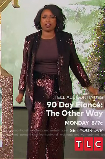 Jennifer's bronze sequin blazer and pants on The Jennifer Hudson Show