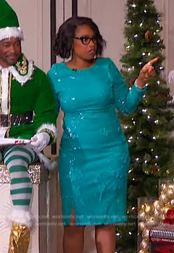 Jennifer's turquoise sequin mini dress on The Jennifer Hudson Show